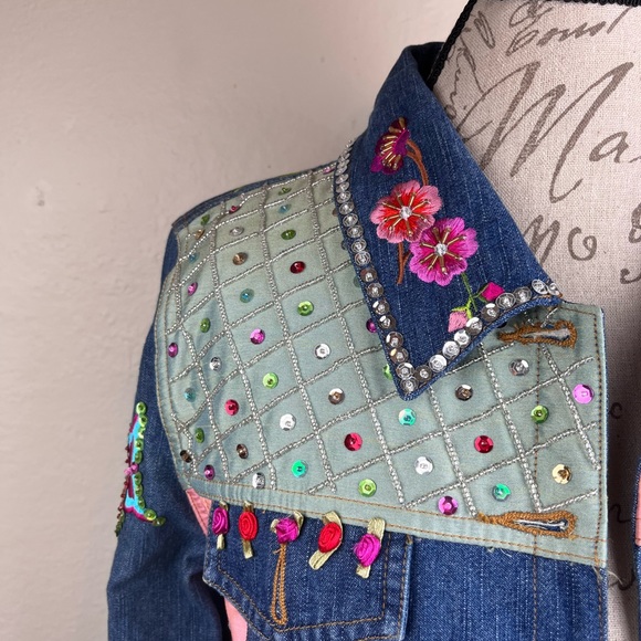 Vintage Berek2 by Takako Sakon embellished jean jacket-Woman’s Petite Large - Picture 4 of 14